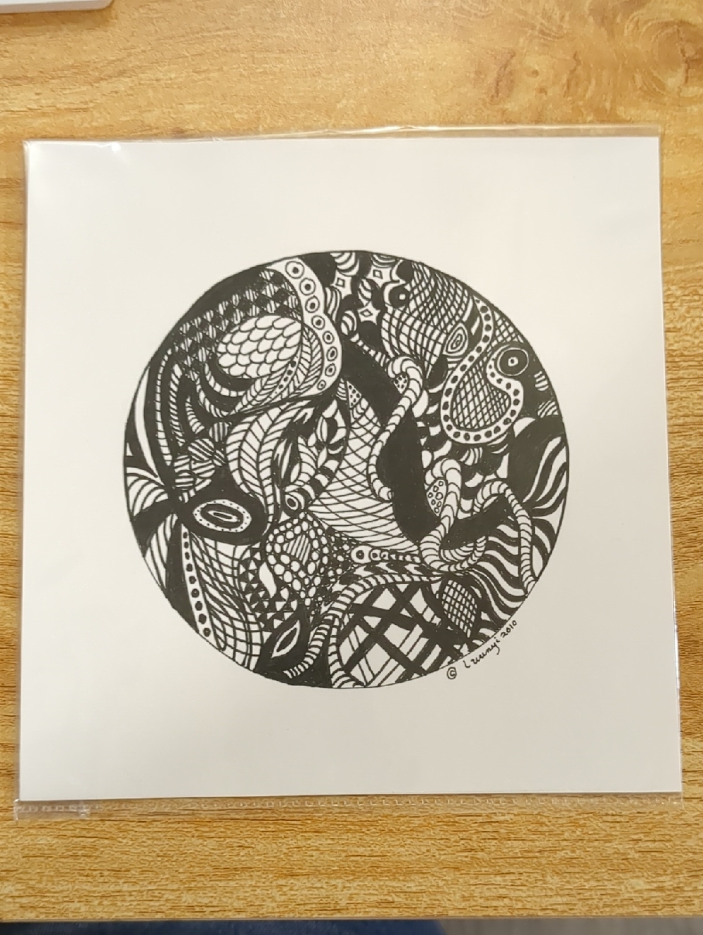 L. Uriyni Local Artist Black/ White Abstract Zentangle Circle Original Art Print